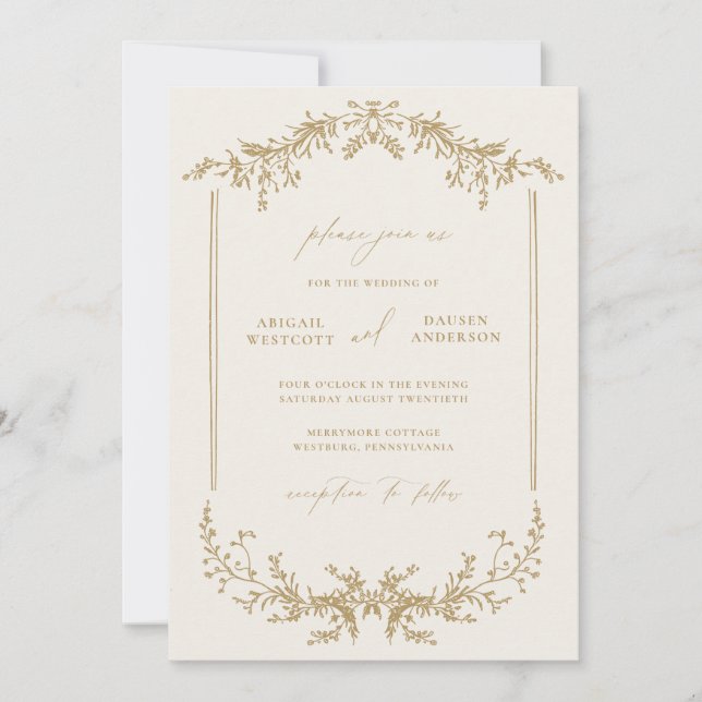 Cartão de Anúncio de Convite para Casamento Dourad (Frente)