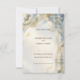 Cartão de Anúncio de Data de Casamento Blue Tartan