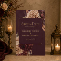 Cartão de Anúncio de Data de Casamento Burgundy Fl