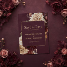Cartão de Anúncio de Data de Casamento Burgundy Fl