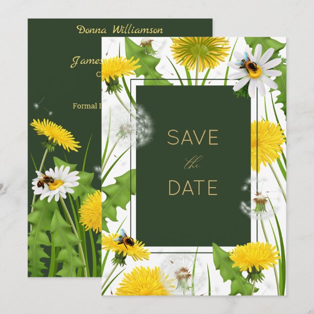 Cartão de Anúncio de Data de Casamento com Flores  (Frente/Verso)