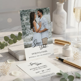 Cartão de Anúncio de Data de Casamento com Foto de