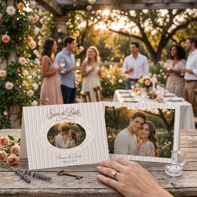 Cartão de Anúncio de Data de Casamento com Moldura (Criador carregado)