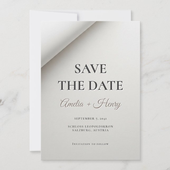 Cartão de Anúncio de Data de Casamento Minimalista (Frente)