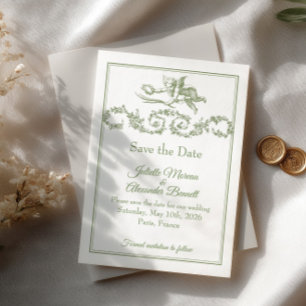 Cartão de Anúncio de Data de Casamento Olive Sage