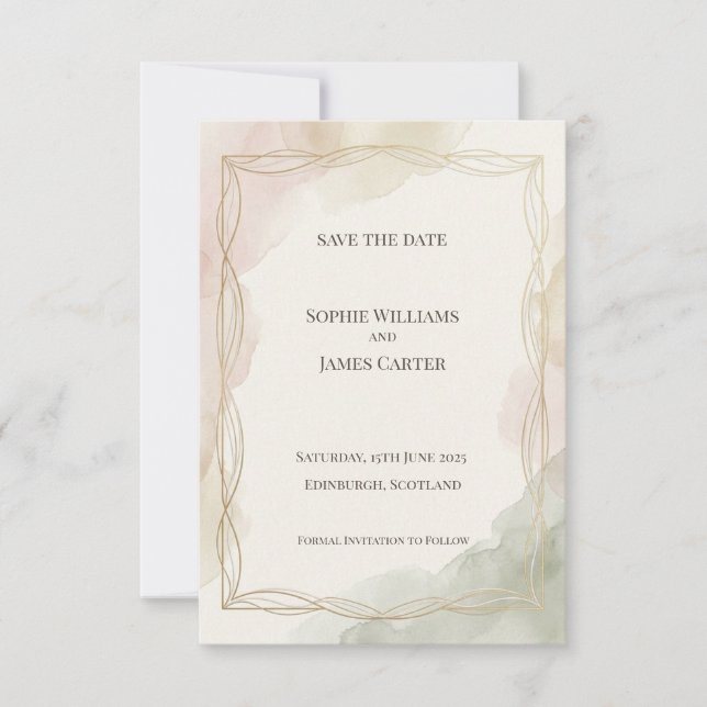 Cartão de Anúncio de Data de Casamento Sage Gold D (Frente)