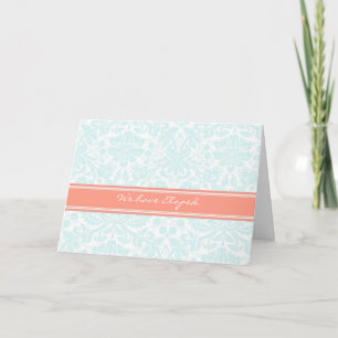 Cartão de Anúncio de Elopement Aqua Coral Damask