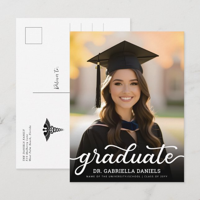 Cartão de Anúncio de Formatura da Faculdade de Med (Frente/Verso)