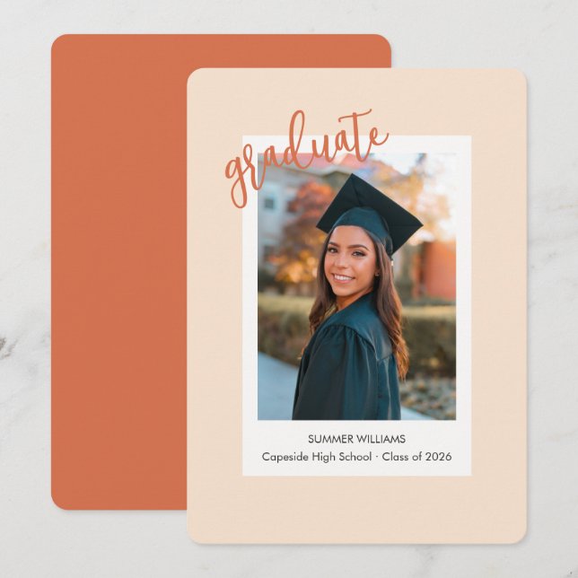 Cartão de anúncio de formatura de foto instantânea (Frente/Verso)