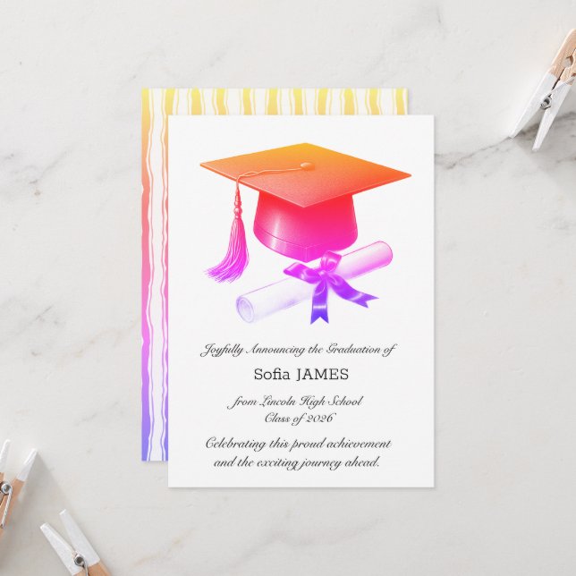 Cartão de Anúncio de Formatura Elegante (Frente/Verso In Situ)