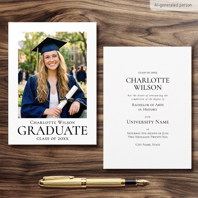 Cartão de Anúncio de Formatura Foto Formal Simples (Criador carregado)