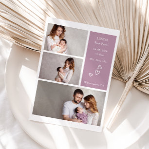 Cartão de anúncio de foto de bebê roxo minimalista