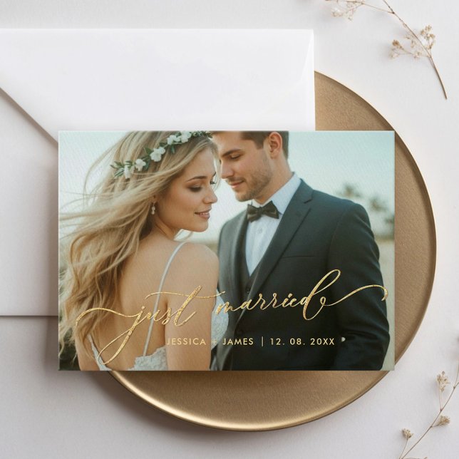 Cartão de Anúncio de Foto de Casamento Dourado Aca (Criador carregado)