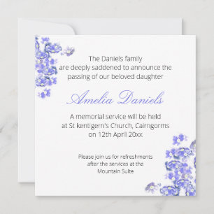 Cartão de Anúncio de Funeral Blue Forget-me-not