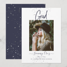 Cartão de Anúncio de Graduação Azul Marinho PixDez