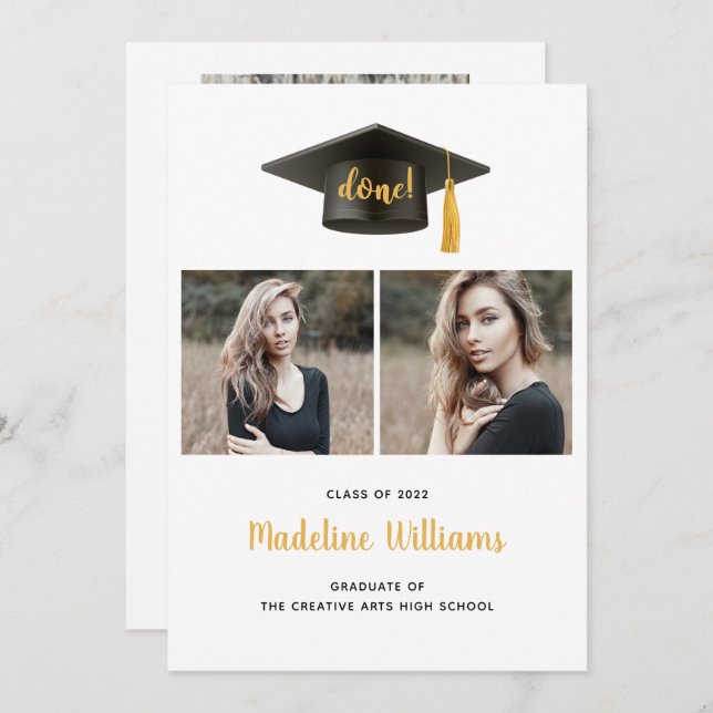 Cartão de Anúncio de Graduação de Três Formandos F (Frente/Verso)