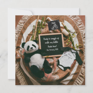 Cartão de anúncio de gravidez Boho Neutral Panda