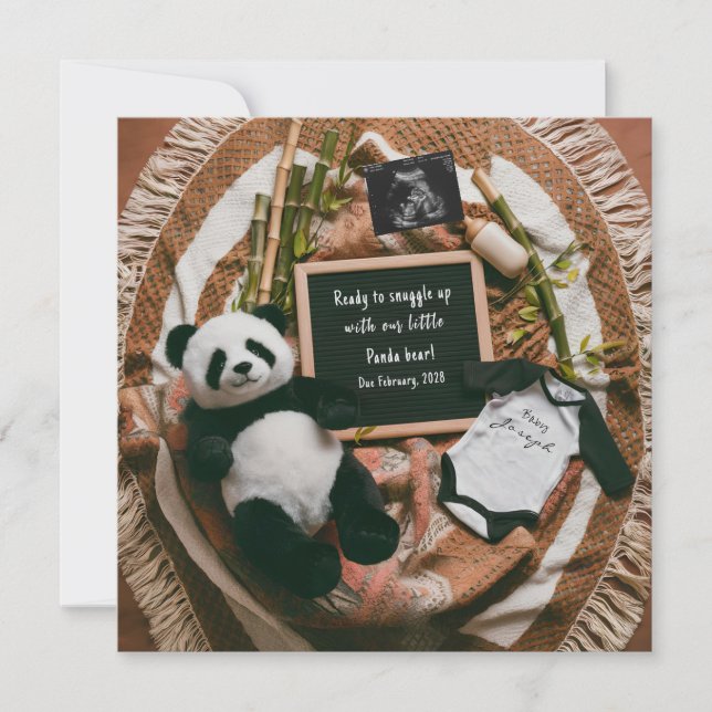Cartão de anúncio de gravidez Boho Neutral Panda (Frente)