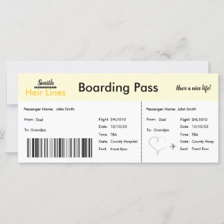 Cartão de Anúncio de Gravidez Com viagem (Amarelo)