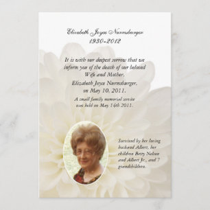 Cartão de Anúncio de Morte Floral Branca