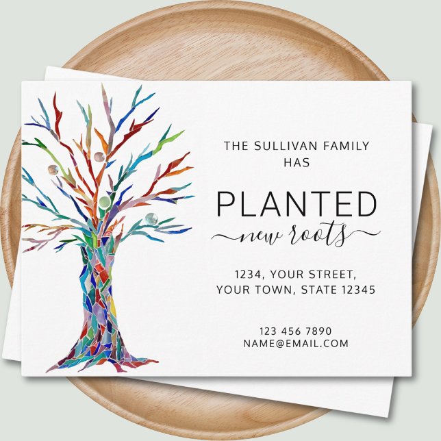 Cartão de Anúncio de Mudança com Árvore de Novas R (Criador carregado)