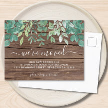 Cartão de Anúncio de Mudança com Folhagem Rústica