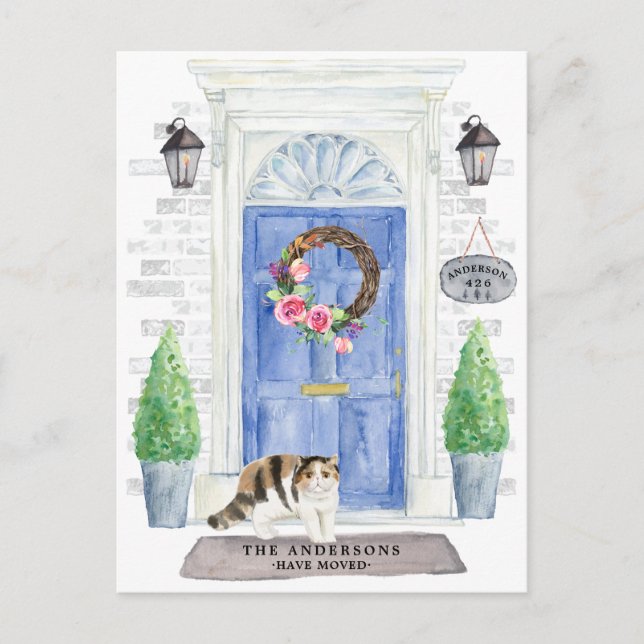 Cartão de Anúncio de Mudança com Gato Exótico de P (Frente)