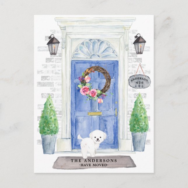 Cartão de Anúncio de Mudança com Maltês (Frente)