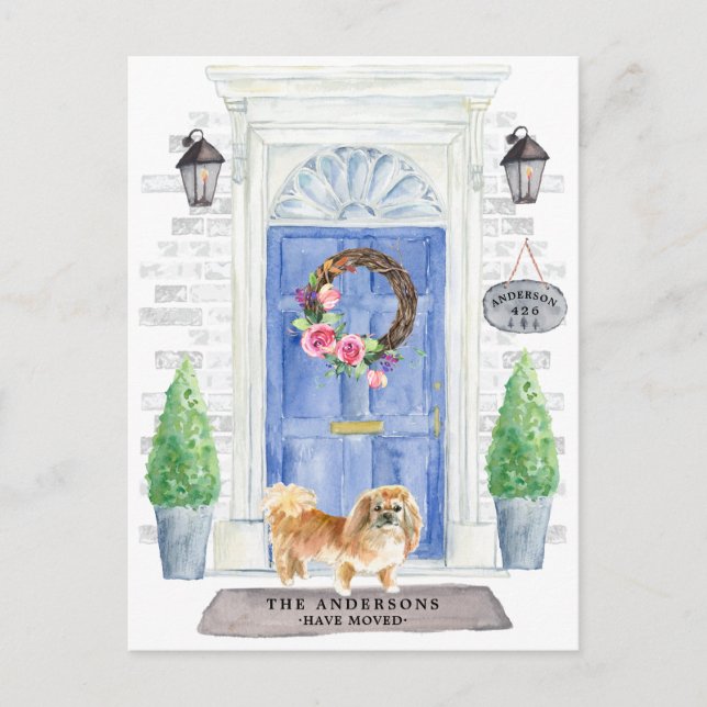 Cartão de Anúncio de Mudança com Pequinês (Frente)