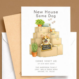 Cartão de Anúncio de Mudança de Casa Corgi
