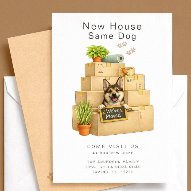Cartão de Anúncio de Mudança de Casa do Corgi (Criador carregado)