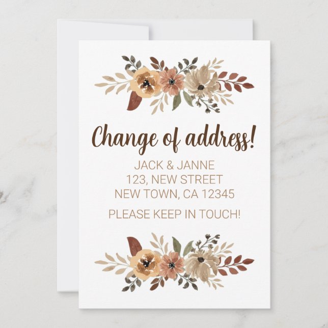 Cartão de Anúncio de Mudança de Endereço Chic Flor (Frente)