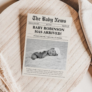 Cartão de Anúncio de Nascimento com Foto de Jornal