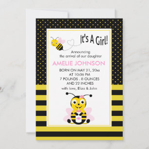 Cartão de Anúncio de Nascimento da Bebê Bumble