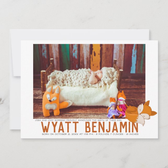 Cartão de Anúncio de Nascimento da Fox Themed Birt (Frente)