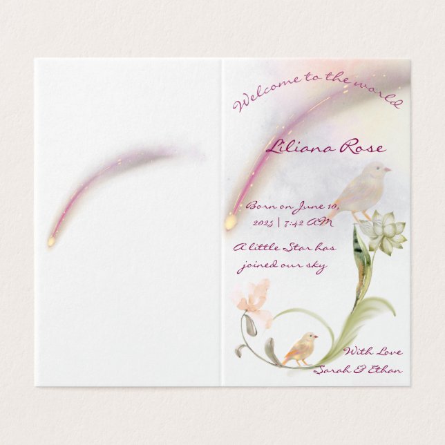 Cartão de Anúncio de Nascimento de Bebê com Aquare (Exterior Desdobrado)