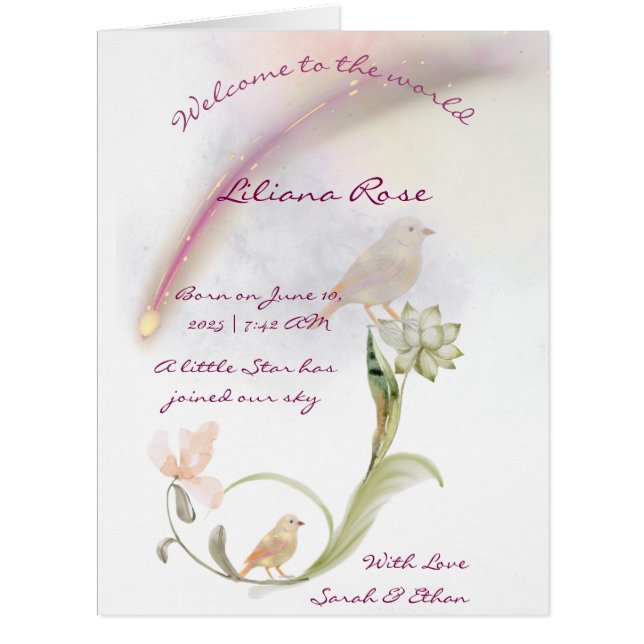 Cartão de Anúncio de Nascimento de Bebê com Aquare (Frente)