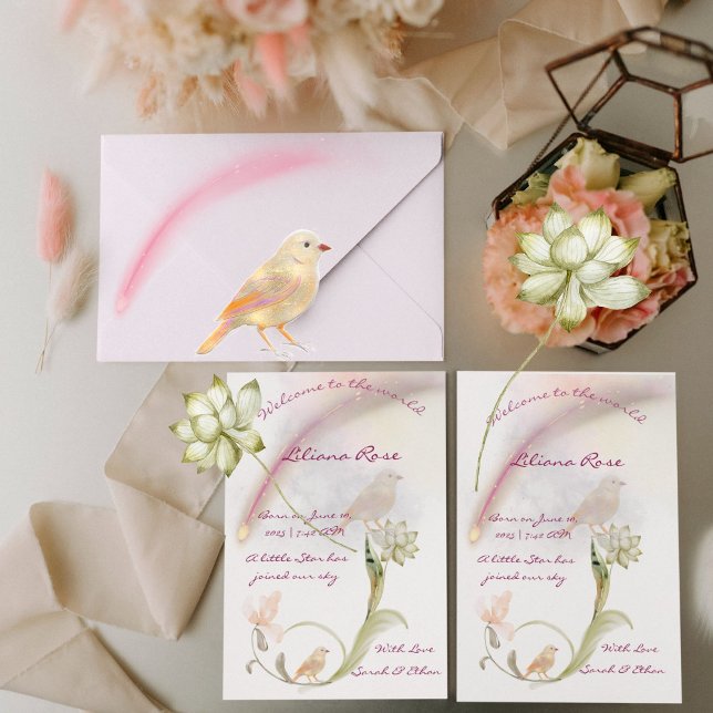 Cartão de Anúncio de Nascimento de Bebê com Aquare (Criador carregado)