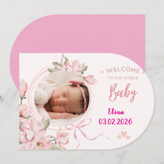 Cartão de Anúncio de Nascimento de Menina com Foto