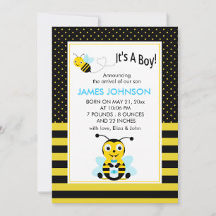 Cartão de Anúncio de Nascimento do Bee Boy Bumble
