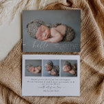 Cartão de Anúncio de Nascimento Moderno da Foto do<br><div class="desc">Anúncio de nascimento moderno com uma simples "bem-vinda" na frente e uma opção para você carregar suas próprias três fotos especiais nas costas.</div>