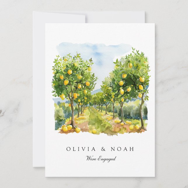 Cartão de Anúncio de Noivado de Limão do Mediterrâ (Frente)