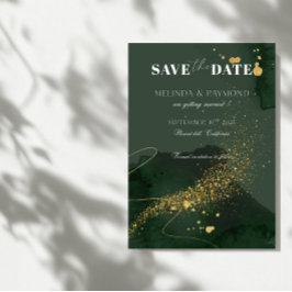 Cartão de Anúncio de Noivado de Luxo Dourado e Ver