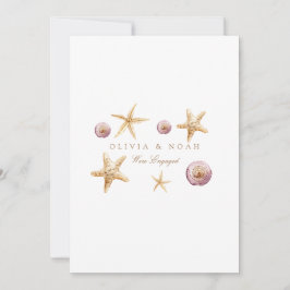 Cartão de Anúncio de Noivado de Shell de Praia Tro