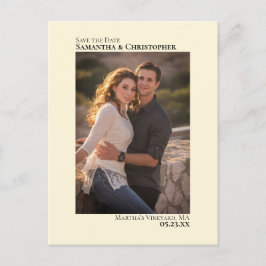 Cartão de Anúncio de Noivado Minimalista Creme Mar