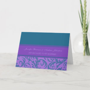 Cartão de Anúncio de Noivado Roxo Azul Turquesa