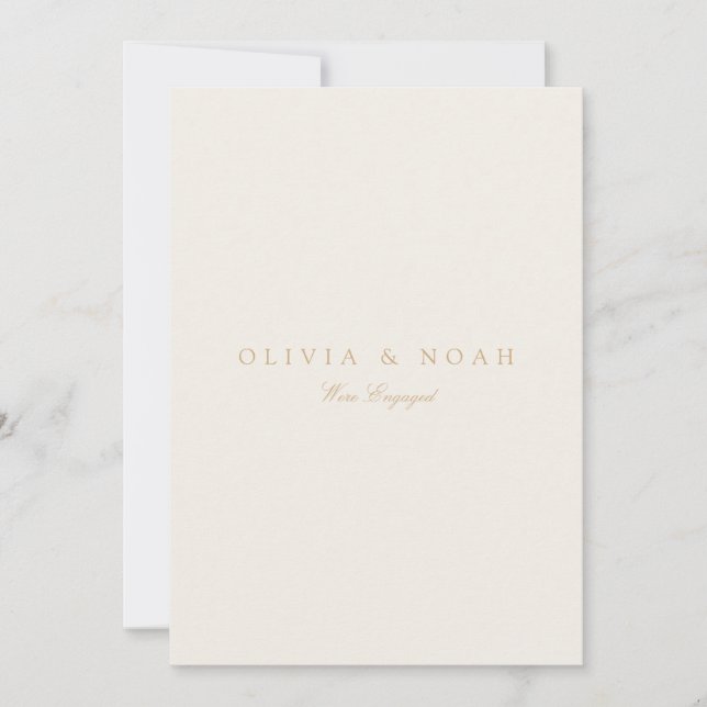 Cartão de Anúncio de Noivado Script Gold & Ivory (Frente)