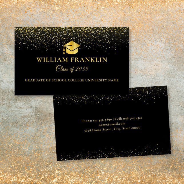 Cartão de Anúncio de Nome de Graduação Preto E Dou (Black And Gold Graduation Name Announcement Card)