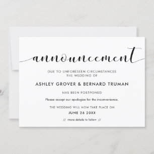 Cartão de anúncio de nova data de adiamento de cas