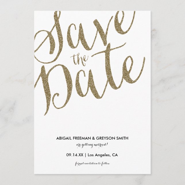 Cartão de Anúncio de Salve a Data com Brilho Falso (Frente)